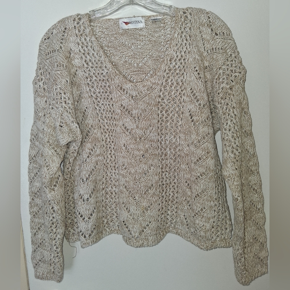 Christina Women's V-Neck Beige Knit Sweater
